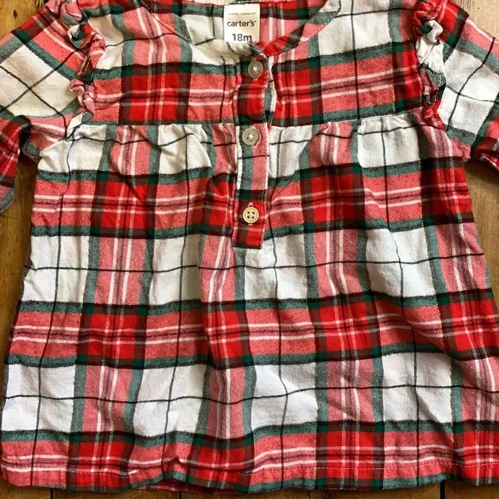 Carters plaid shirt 18 months Christmas red green gold festive holiday